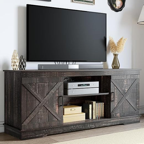 Entertainment Center for 65 Inch TV, Farmhouse TV Stand with Double Barn Doors