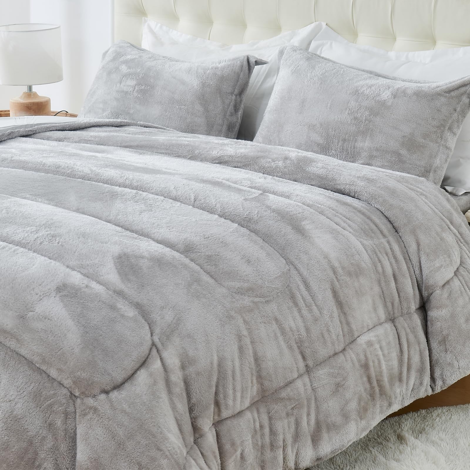 Faux Fur Comforter Set Queen Size, Luxury Ultra Soft Fuzzy Fleece Comforter