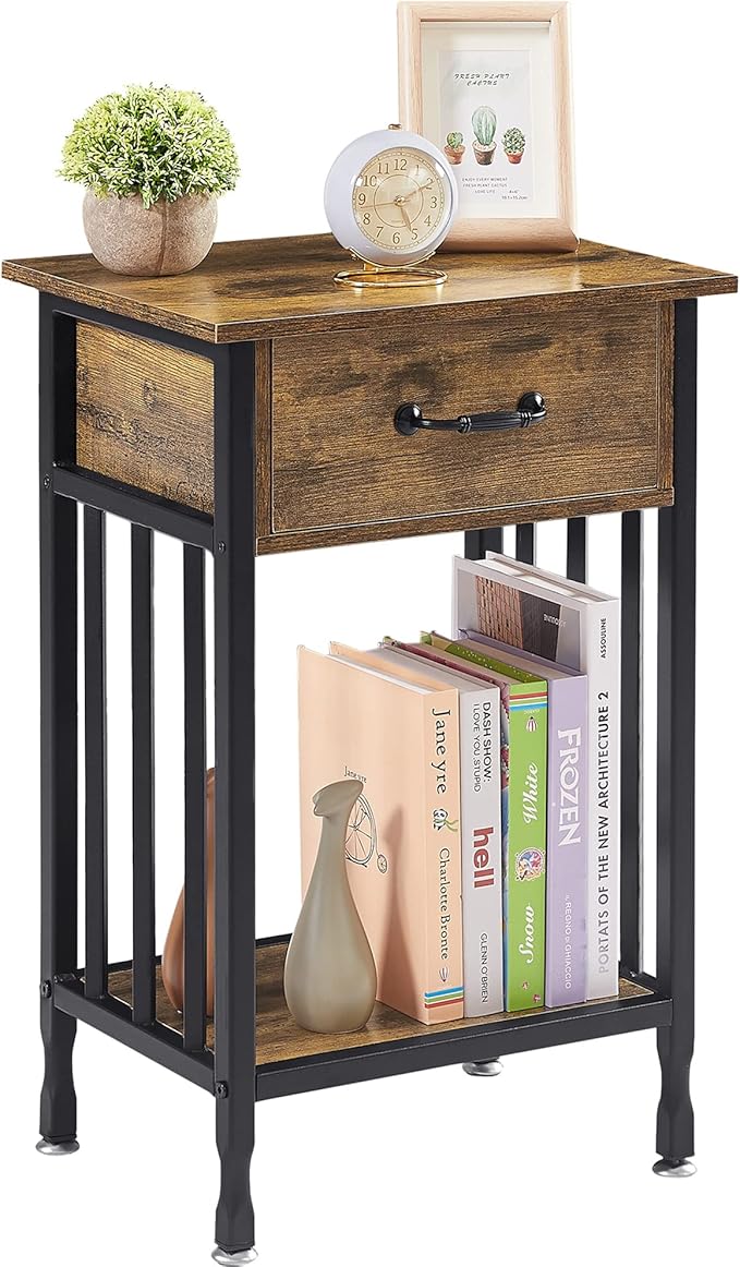 Nightstands, Industrial Side Table/End Tables with Drawer and Storage Shelf, Night Stands