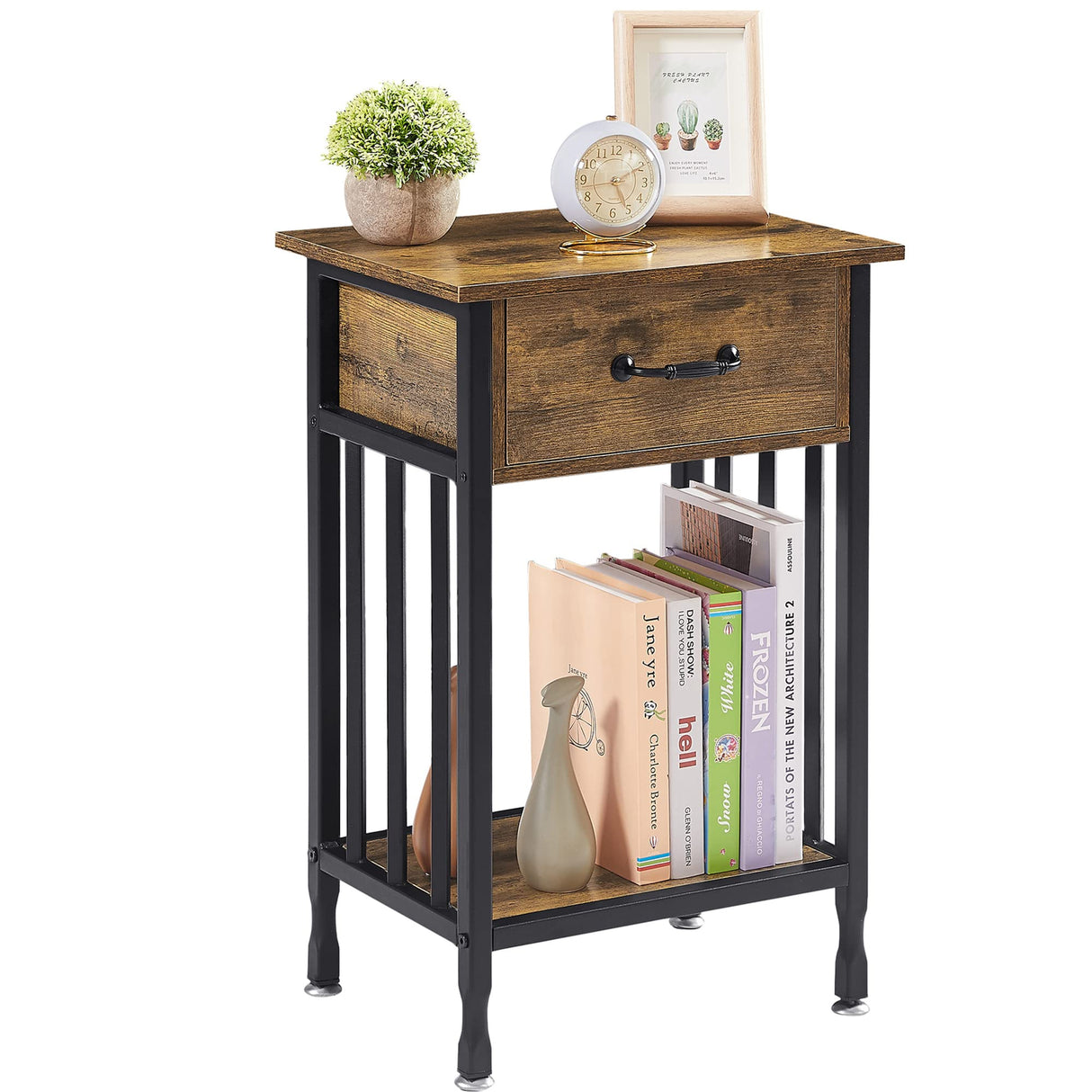 Nightstands, Industrial Side Table/End Tables with Drawer and Storage Shelf, Night Stands