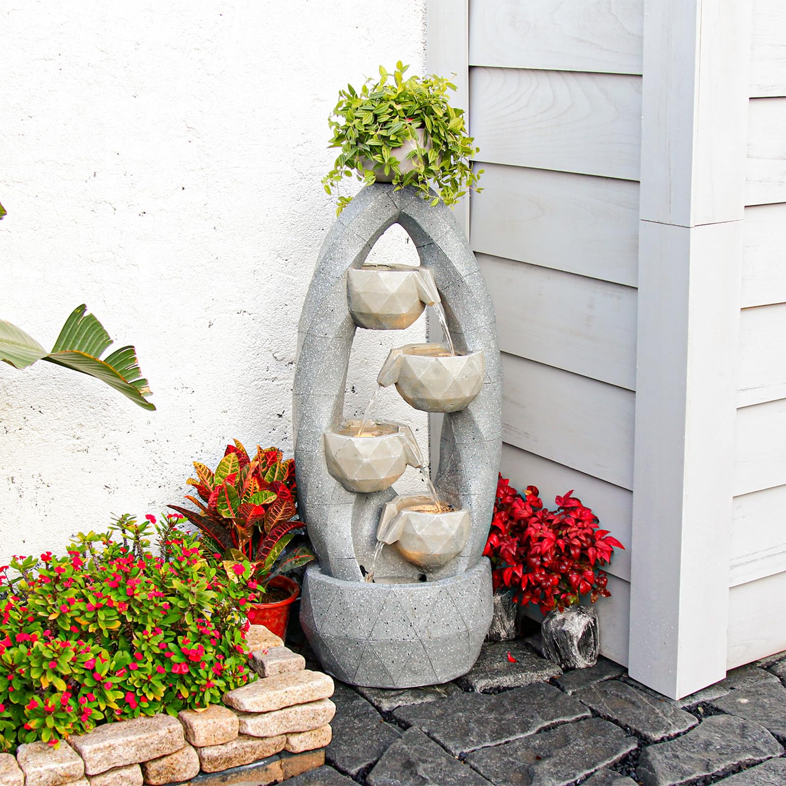 Outdoor Modern Circle Design Indoor Waterfall Garden Fountains Bowl Planter Water