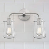 2-Light Clear Glass Bathroom Light Satin Nickel