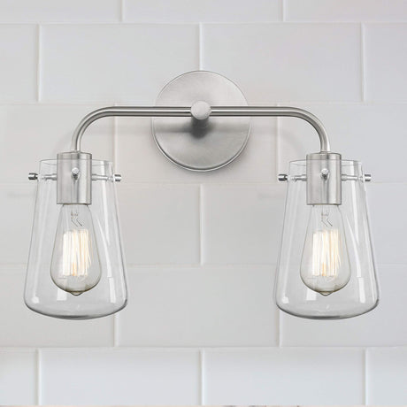 2-Light Clear Glass Bathroom Light Satin Nickel