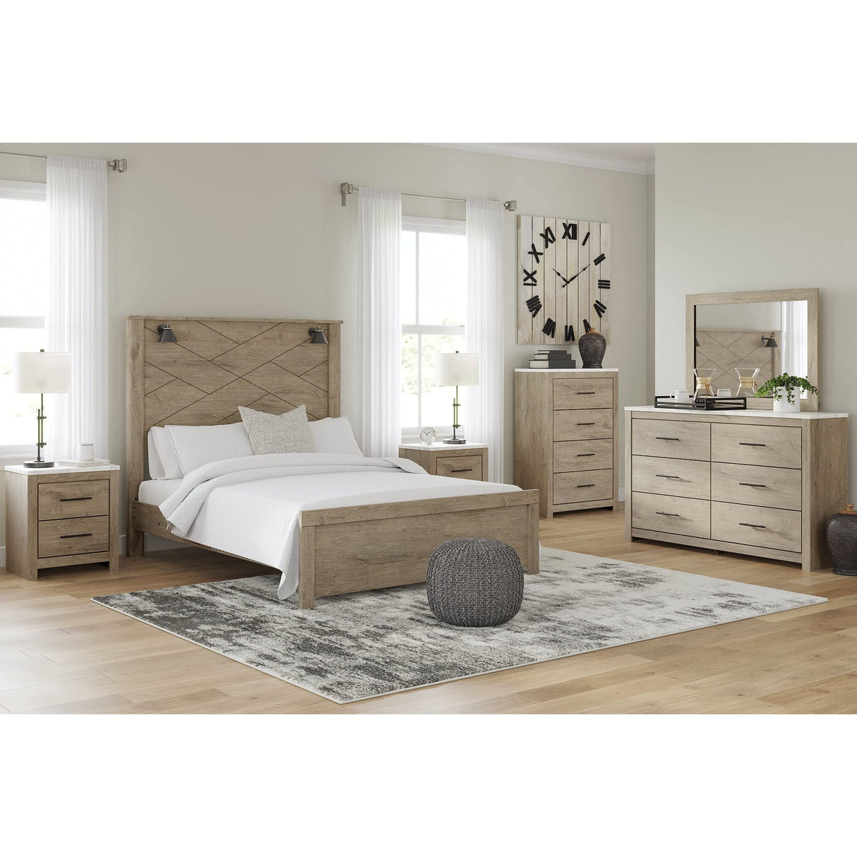 Senniberg Modern 2 Drawer Nightstand with Faux Marble Top, 24.72" Tall