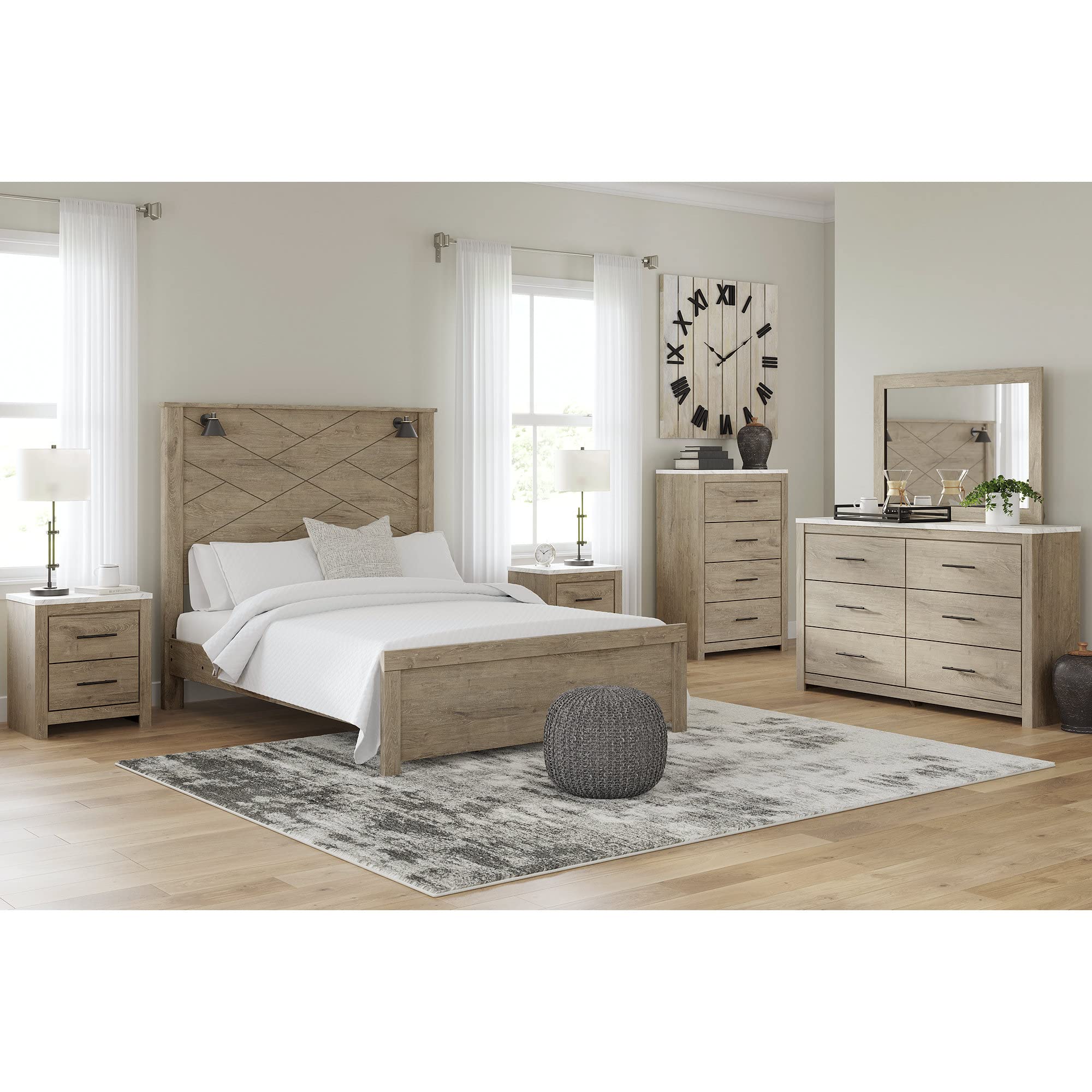Senniberg Modern 2 Drawer Nightstand with Faux Marble Top, 24.72" Tall