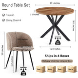 5 Pieces 37-Inch Round Dining Table and Upholstered Chairs for Four Person,