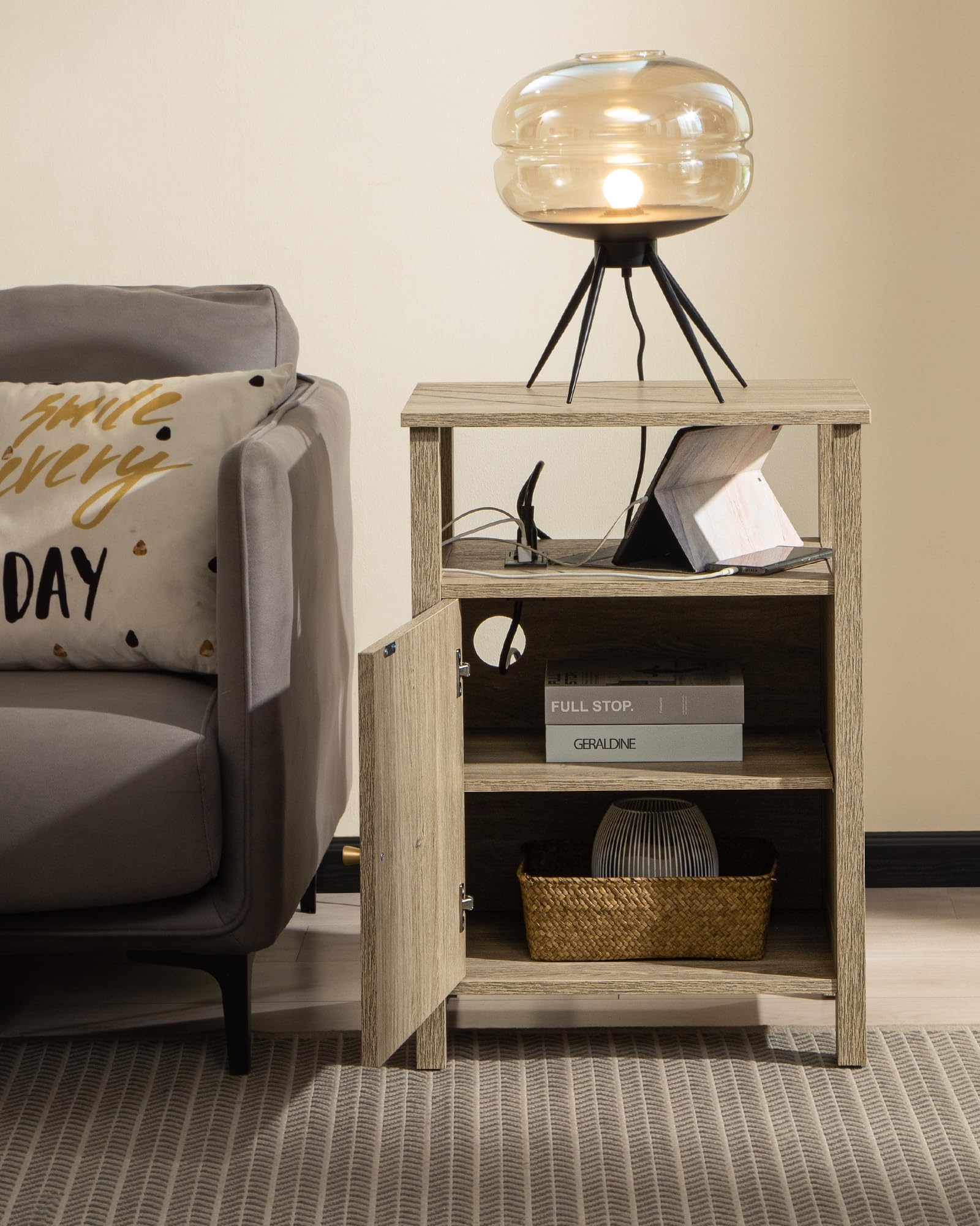 Rattan Nightstand Set of 2, Boho Tall Night Stand