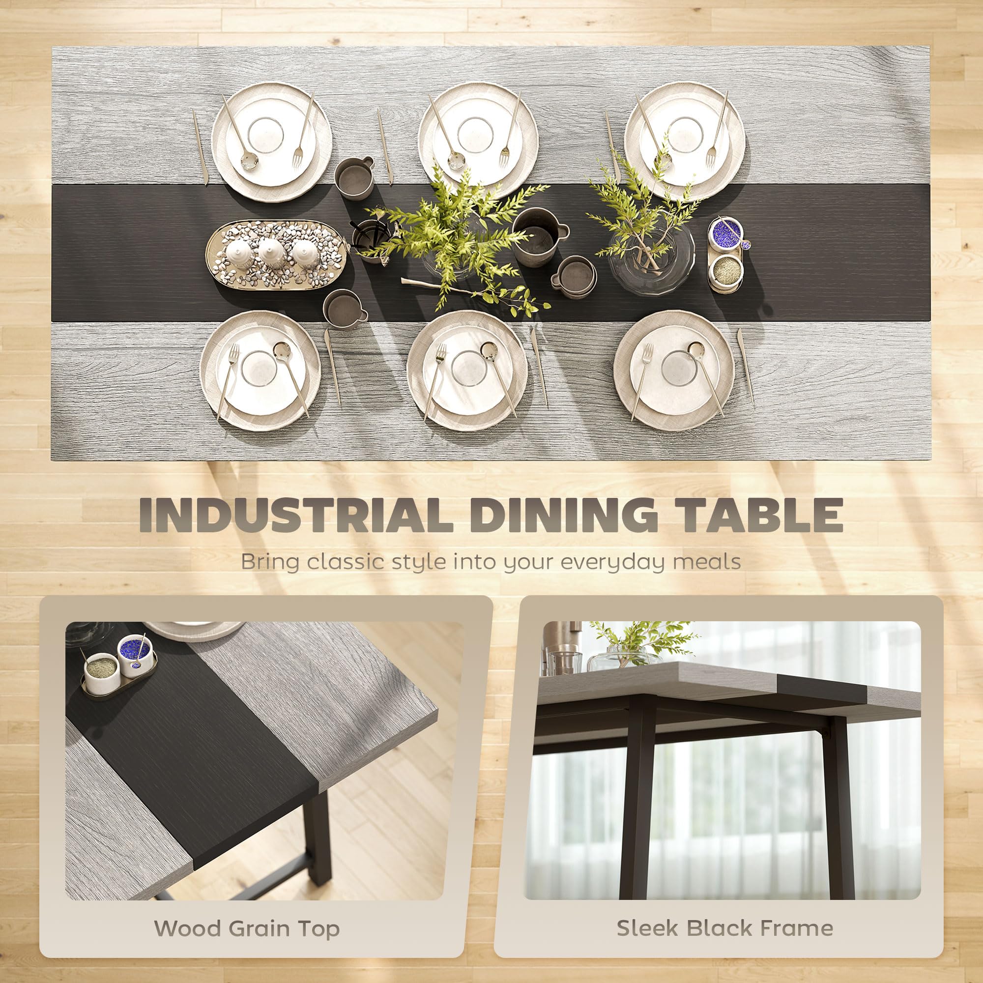 70.9" Industrial Rectangular Dining Table for 8 People