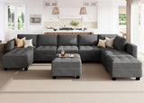 HONBAY U Shaped Modular Sectional Sofa with Storage Ottoman Sectional Couches for Living Room Dark Grey