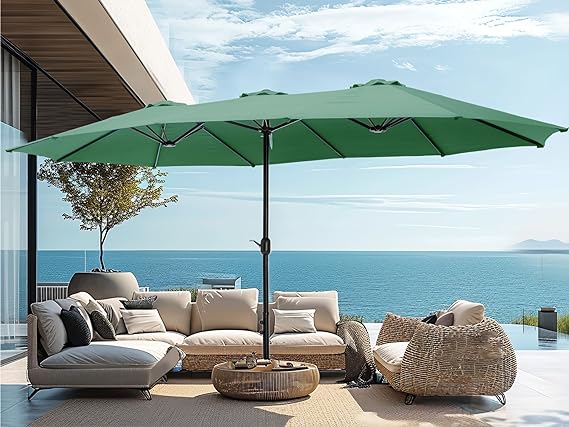 15ft Large Patio Umbrellas with Base, Outdoor Double-Sided Rectangle Market Umbrella