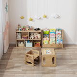 2-Tier Montessori Solid Wood Shelves Toy Organizers and Storage,5-Compartment Storage Cabinet