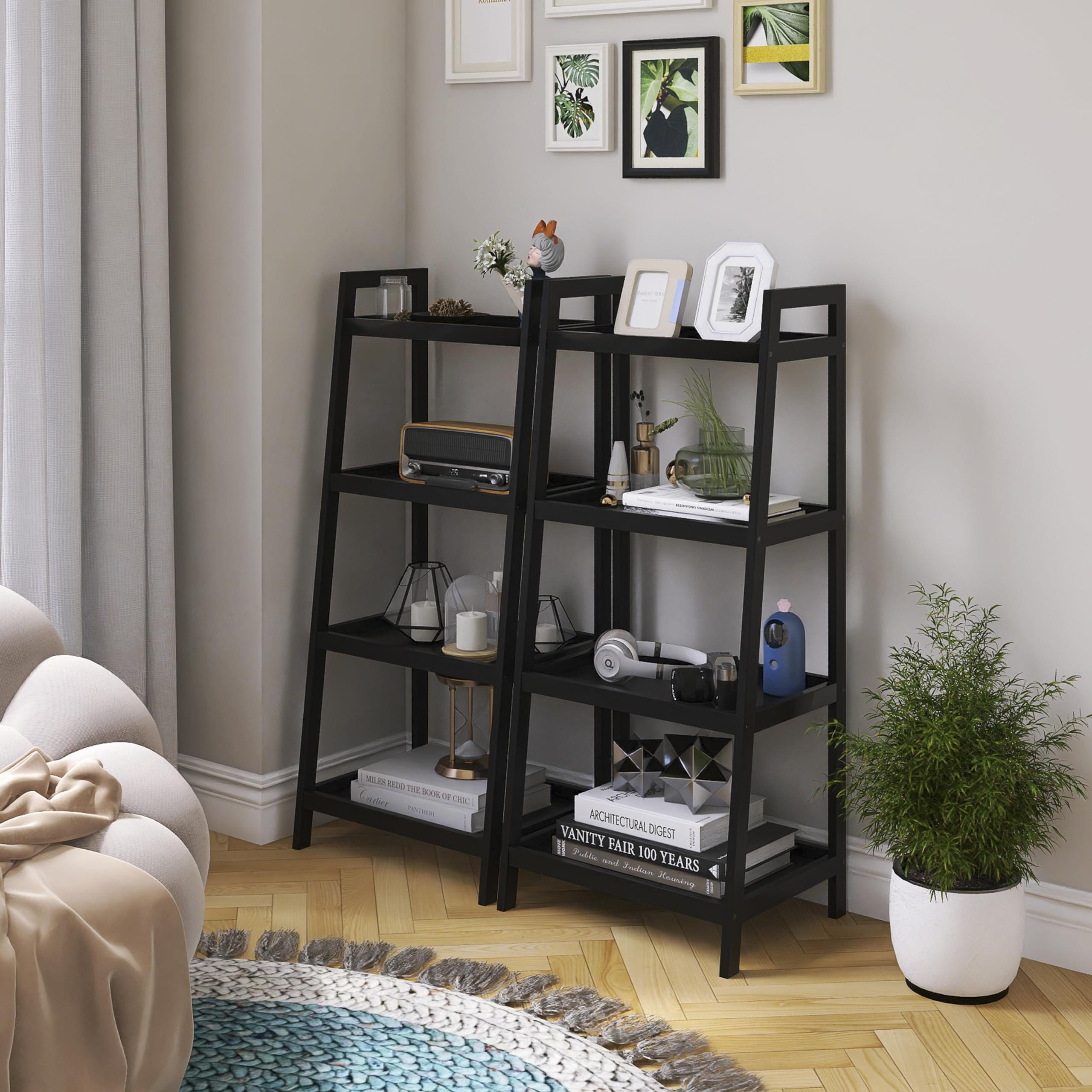 Bamboo Bookshelf, Bathroom Storage Rack Organizer, Plant Flower Display Stand Floor