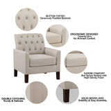 Rosevera Keene 30”Accent Chair Fabric Upholstered Comfy Arm Chair Tufted Comfy for Reading in Bedroom,Living Room, Small Sofa Chair,Armchair for Small Space,Wood Legs,Linen Beige