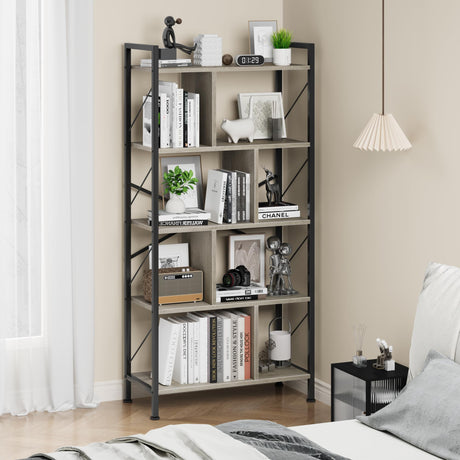 5 Tier Bookshelf with Storage, 61 Inch Tall Industrial Book Shelf with Open Display Bookshelves