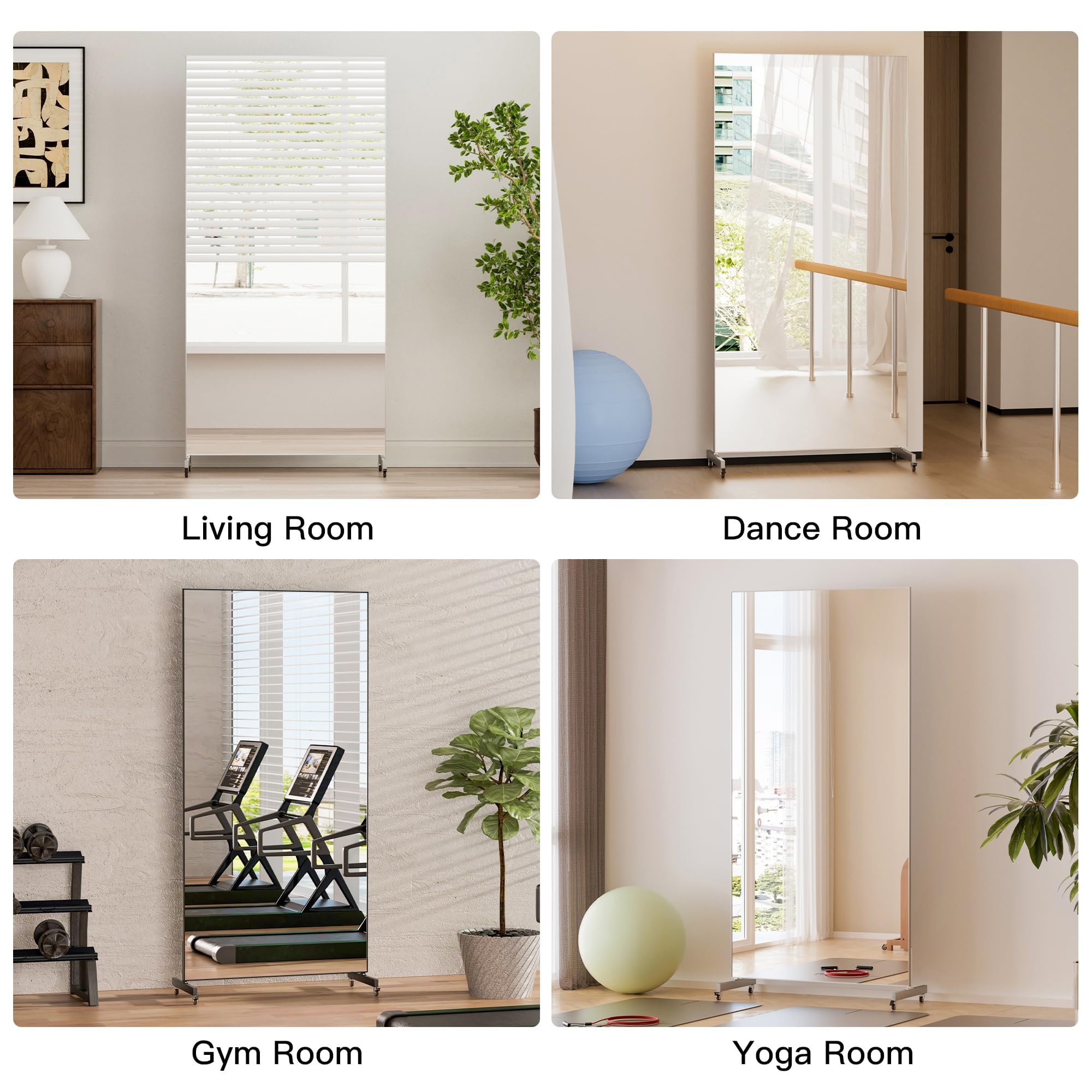 63"x20" Ultra-Light Mobile Floor Mirror with Shatterproof Film