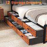 Queen Size Bed Frame with 12 Storage Drawers and LED Headboard