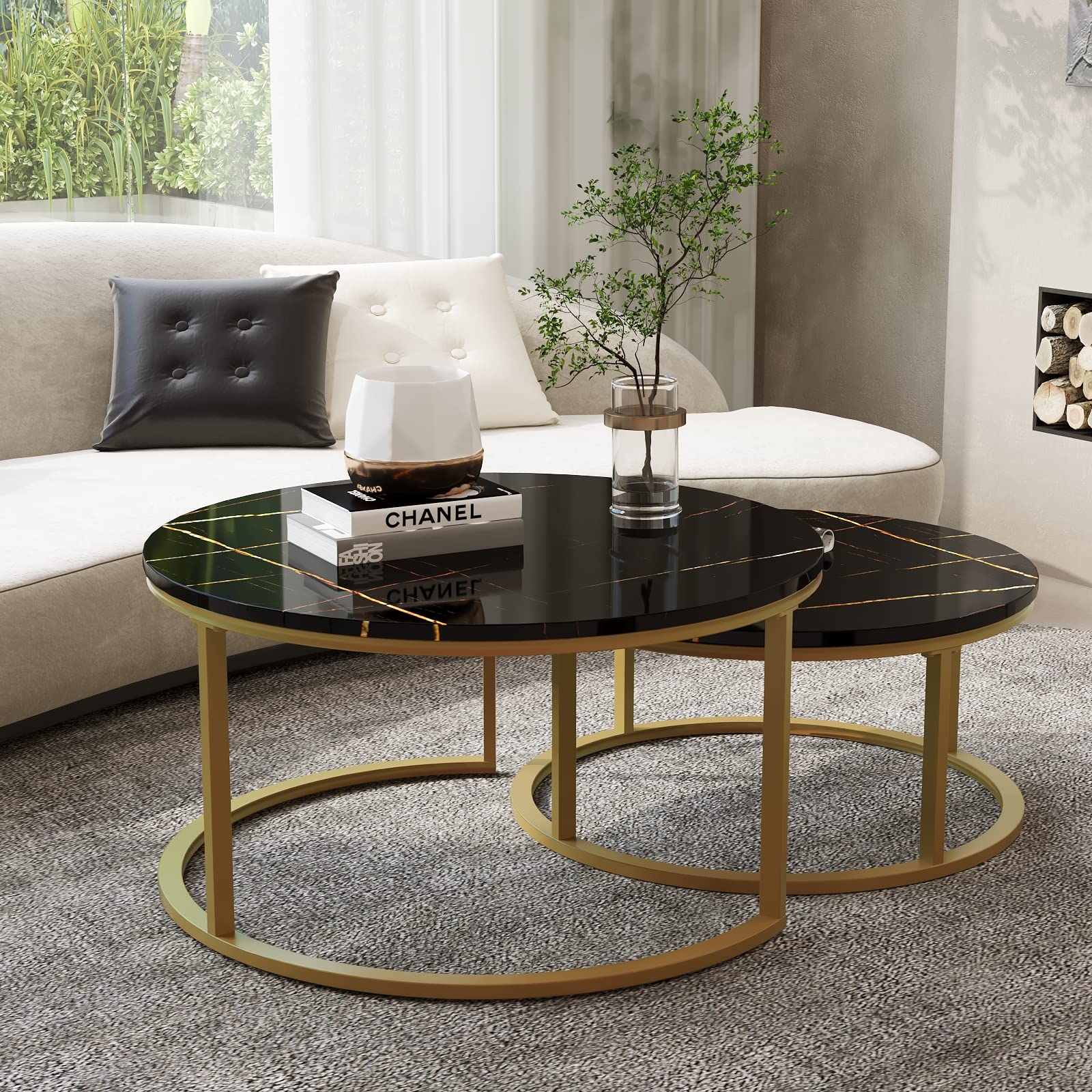 Round Coffee Table Nesting Tables Set of 2, Large : Ø 34.0", Small : Ø 26.0"