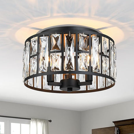 Chrome Flush Mount Ceiling Light, 3 Lights Close to Ceiling Light Fixtures,