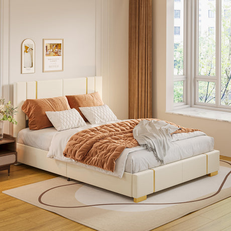 Upgrade Queen Bed Frame, Upholstered Platform Bed Frame with Modern Headboard,