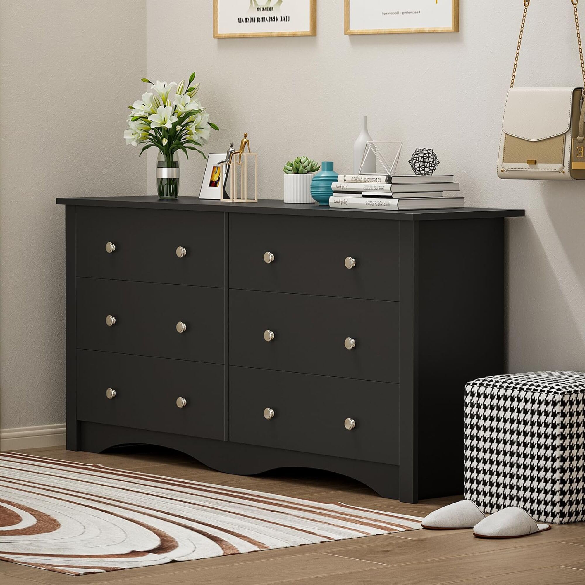 6 Drawer Dresser Chests for Bedroom, Storage Dressers Organizer with Anti-Tilt Devices