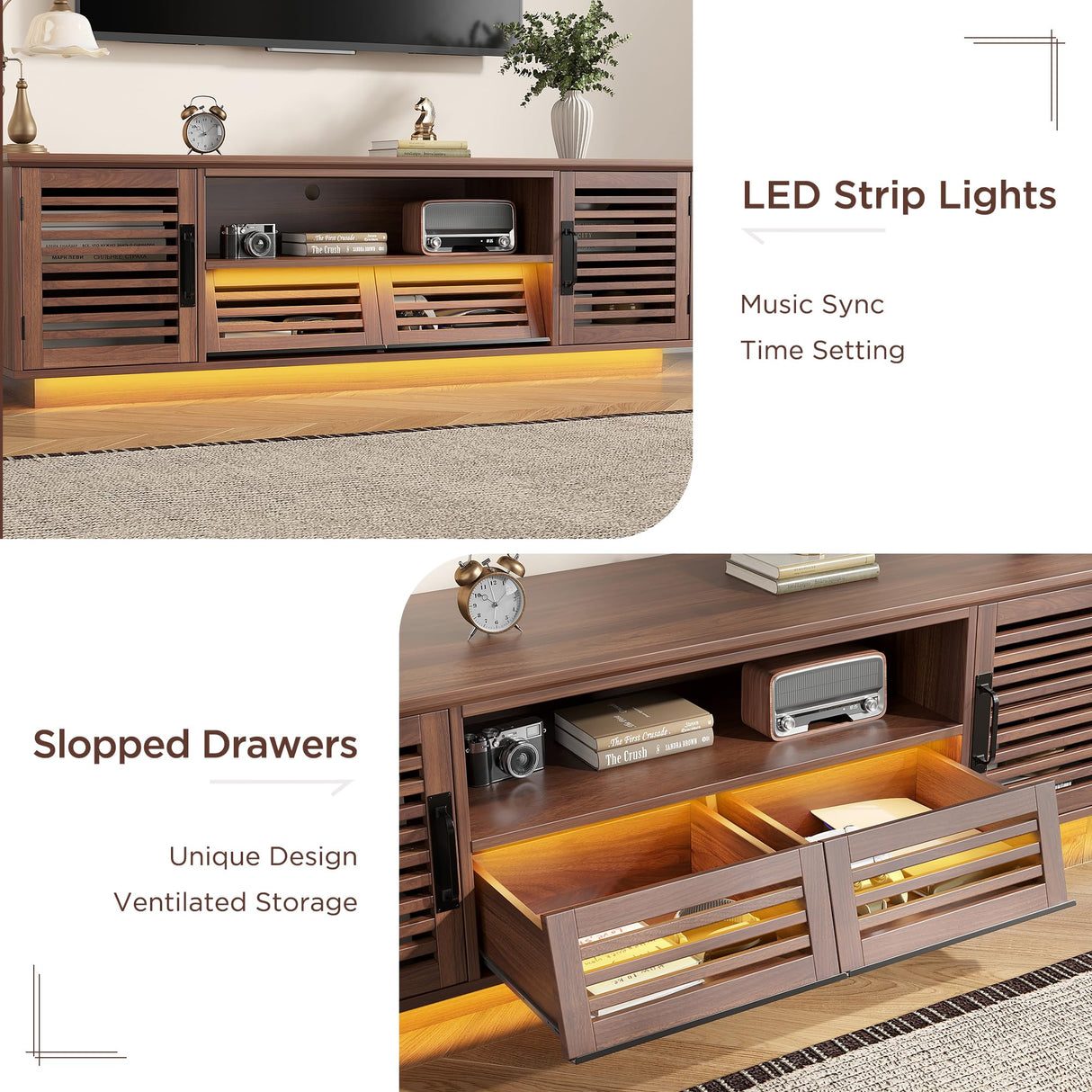 59" Mid-Century Modern TV Stand with LED Lights