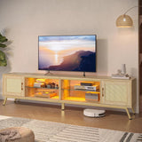 80 Inch Natural Rattan TV Stand with LED Lights