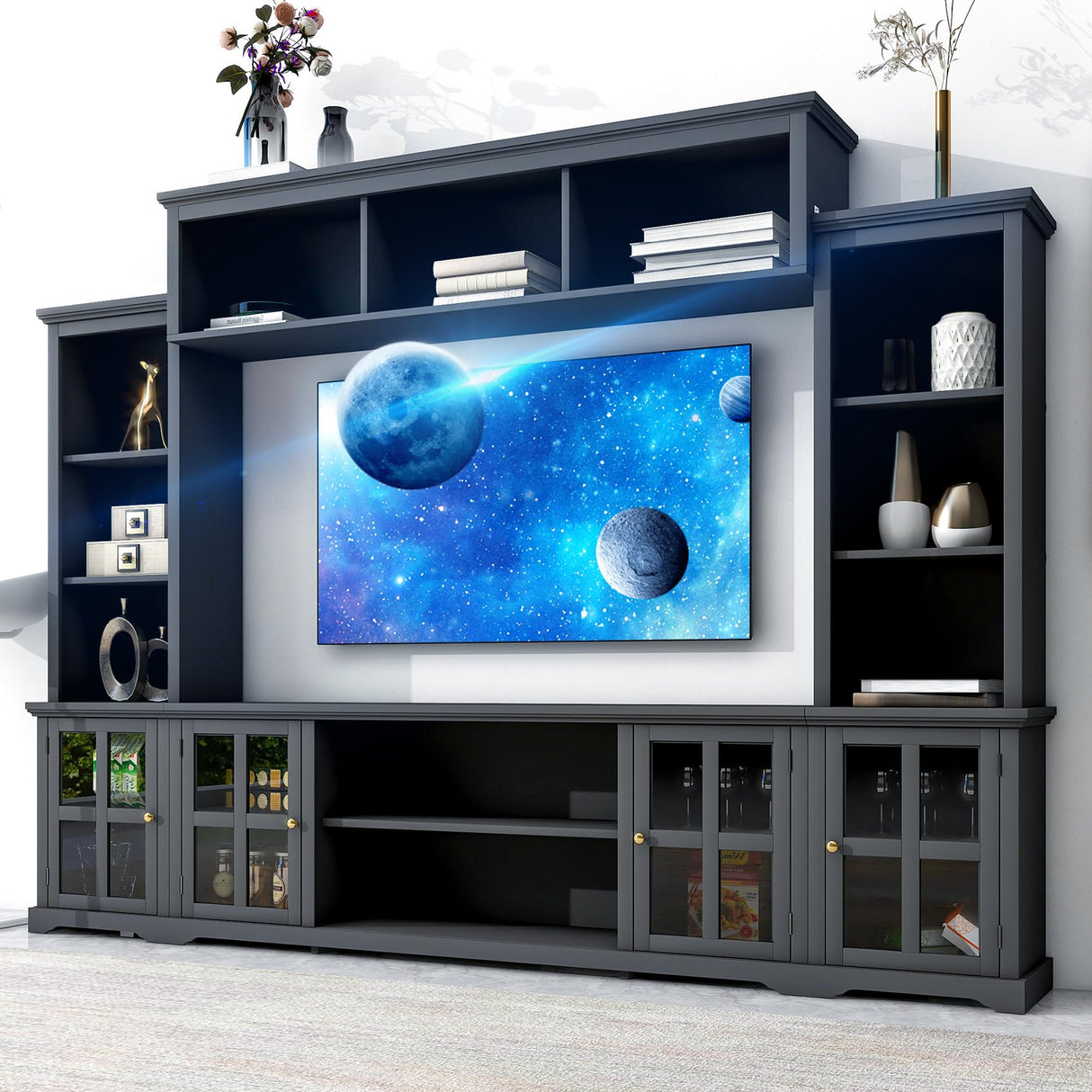 Wall Unit Entertainment Center with Bookshelves, Entertainment Wall Unit