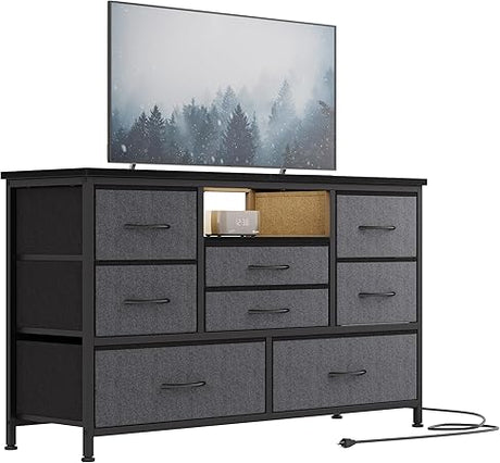 8 Dresser TV Stand with Power Outlet & LED for 55'' TV, Long Dresser for Bedroom