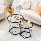 Coffee Table Set of 2, Round Coffee End Table with Metal Frame, Glass Top, Gold Side