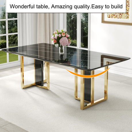 79'' Modern Dining Table Set for 8,Black Kitchen Table Set,Luxury Dining Table Set