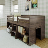 Bed Twin Size, Solid Wood Low Loft Bed with Storage Drawer and Ladder