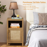 Tall Nightstand Set of 2 - Rattan Night Stand Farmhouse Bedside Table Boho End Table