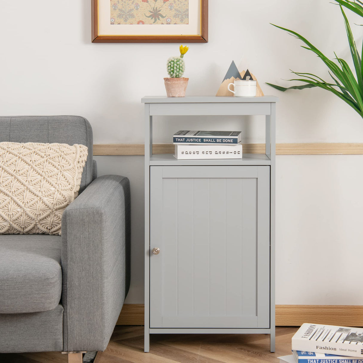 Floor Storage Cabinet, Multifunctional Side Storage Cabinet with Three-Position Adjustable