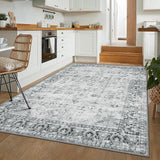 Washable Area Rug 4x6 Boho Bedroom Rug Oriental Low-Pile Indoor Rug for Living Room