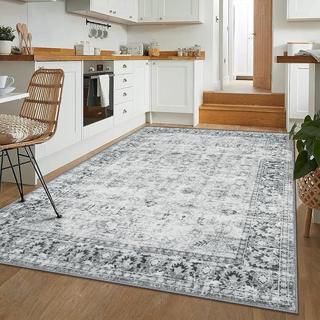 Washable Area Rug 4x6 Boho Bedroom Rug Oriental Low-Pile Indoor Rug for Living Room