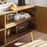 86 Inch TV Stand with Fluted Design and Adjustable Shelves