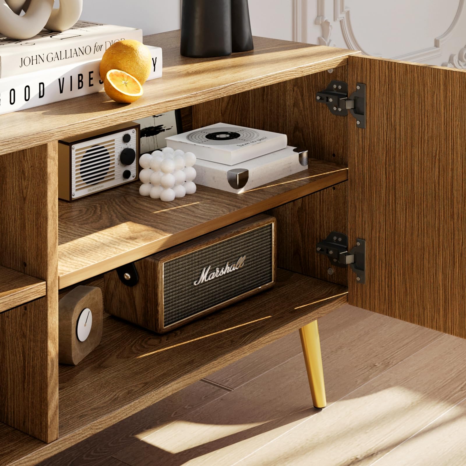 86 Inch TV Stand with Fluted Design and Adjustable Shelves