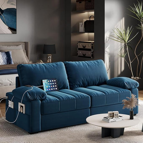 79" Sofa Couch Modern Velvet Couch with Removable Covers & USB Ports Oversized