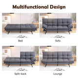 Futon Sofa Bed, Grey Linen Memory Foam Futon Sleeper Sofa Loveseat Convertible Couch Bed for Small Compact Living Spaces,Apartment