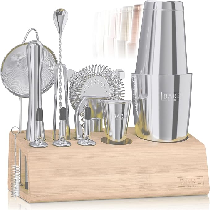 Mixology Bartender Kit Bar Set | 14-Piece Cocktail Shaker Set | Martini Barware Mixing Tools for Home Bartending | Incl. 35 Recipe Cards | Gift Set (28oz Boston Shaker, Jet Black/Black)