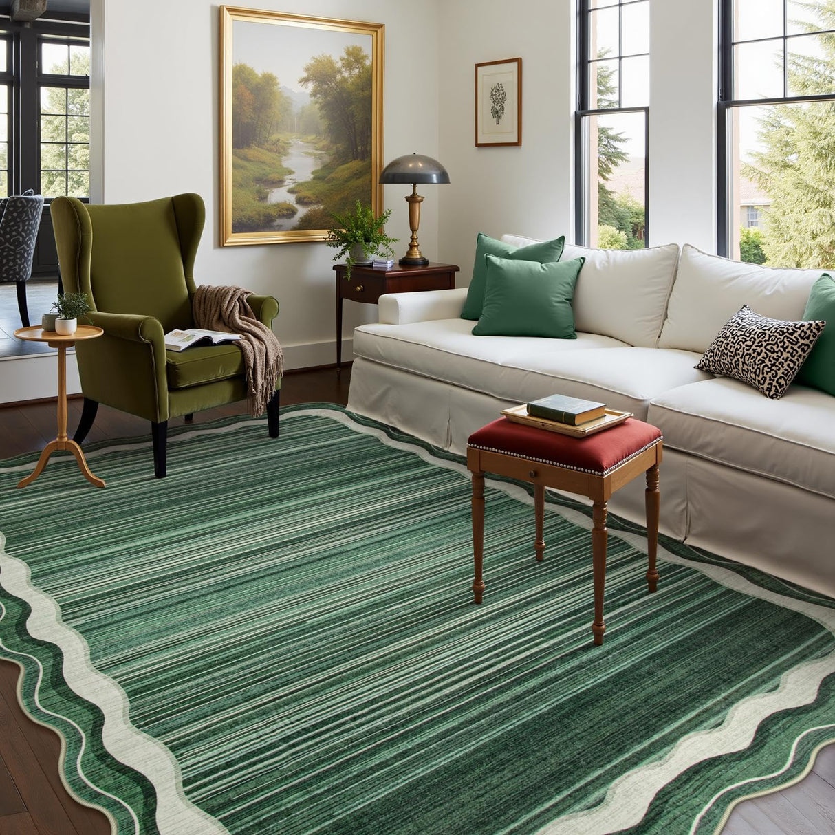 Green Rugs for Living Room,Modern 8 x 10 Area Rugs for Living Room,Soft Non-Slip Rugs