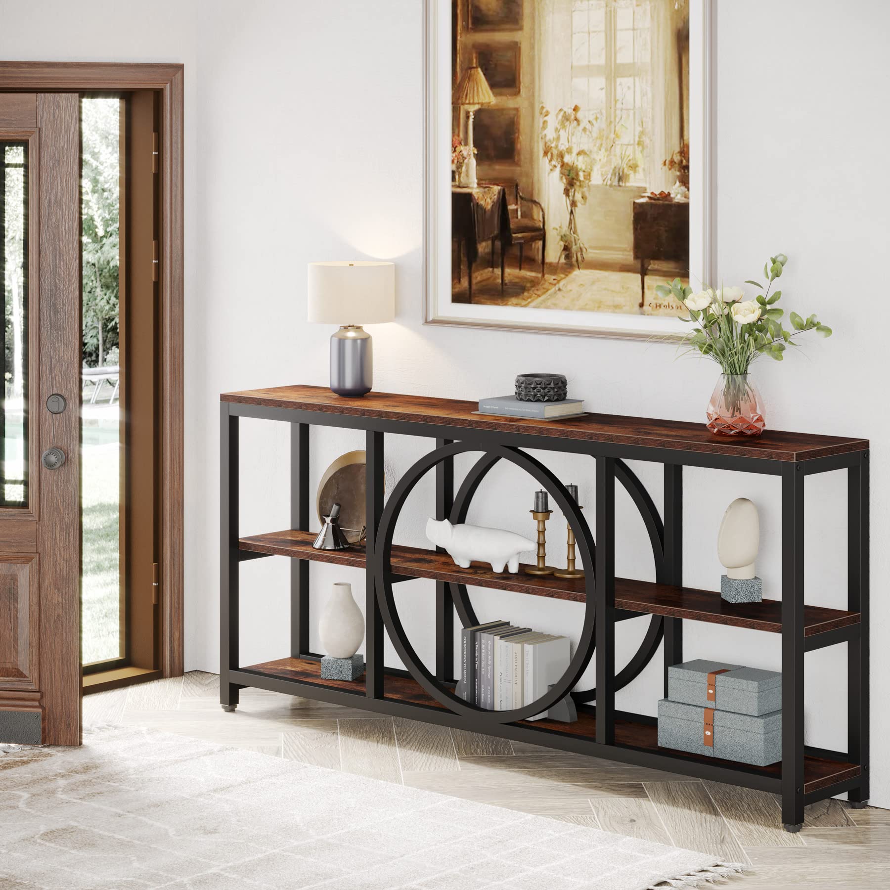 Console Table, Extra Long 70.9 inch Narrow Sofa Tables with 3 Tier Wood Storage Shelves