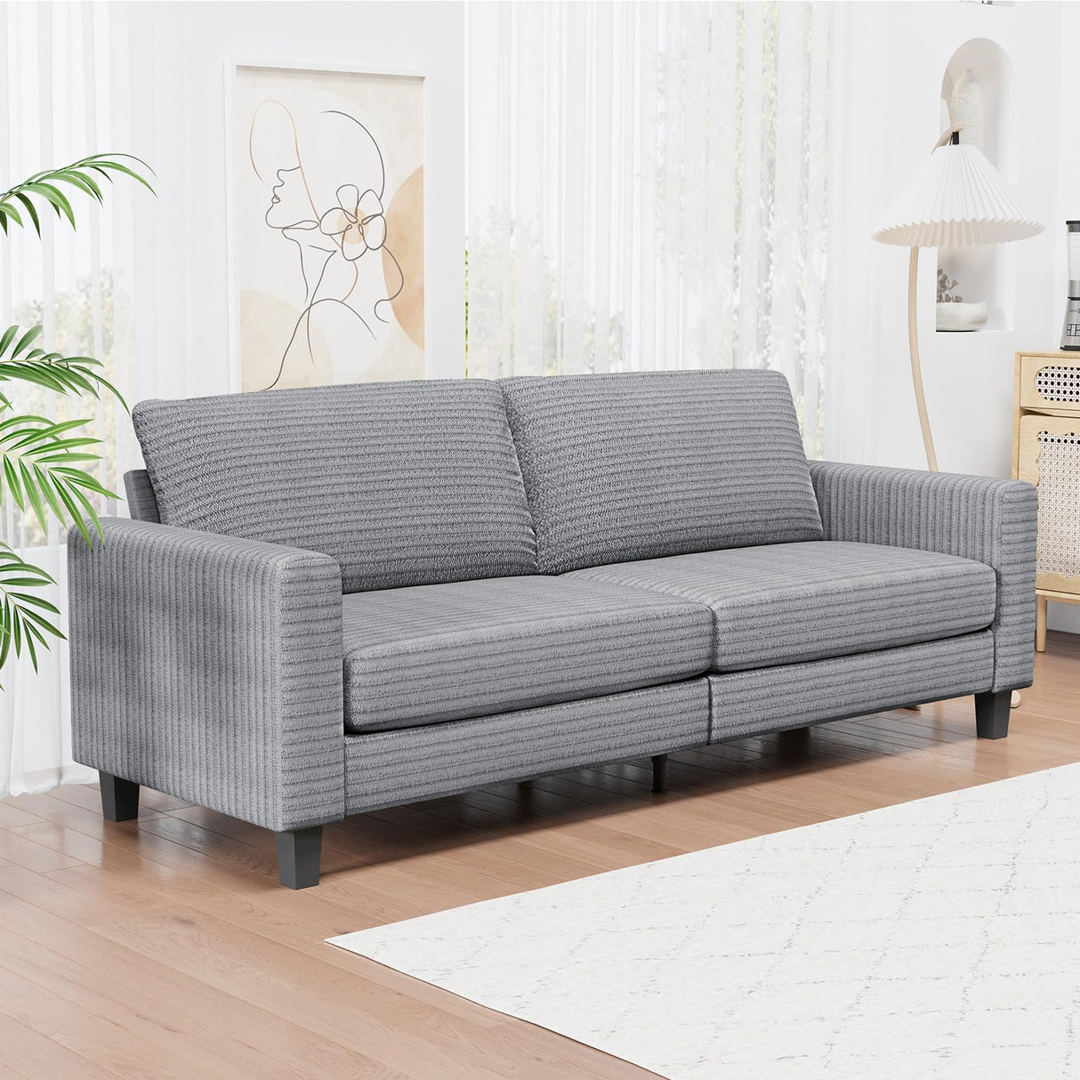 saows Modern Living Room Couch, 82.68" Corduroy 3 Seater Sofa with Washable Removable Covers and Depth Adjustable Seat, Comfy Couches for Small Spaces, Bedroom, Apartment, Office, Gray