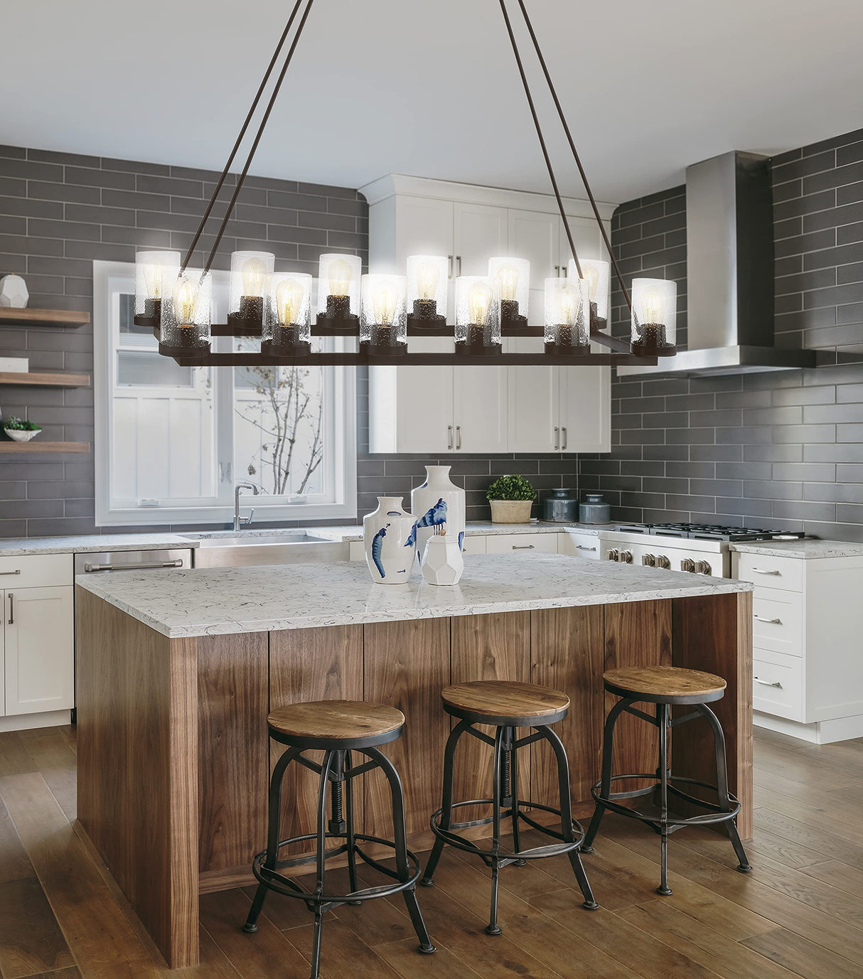 JYL7555A Athos 45.5" 12-Light Iron Rustic Farmhouse Linear LED Chandelier Pendant Bohemian Cottage