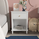 Kids Nightstand Modern Kids Bedside Table with Drawer & Open Storage Shelf Wood End