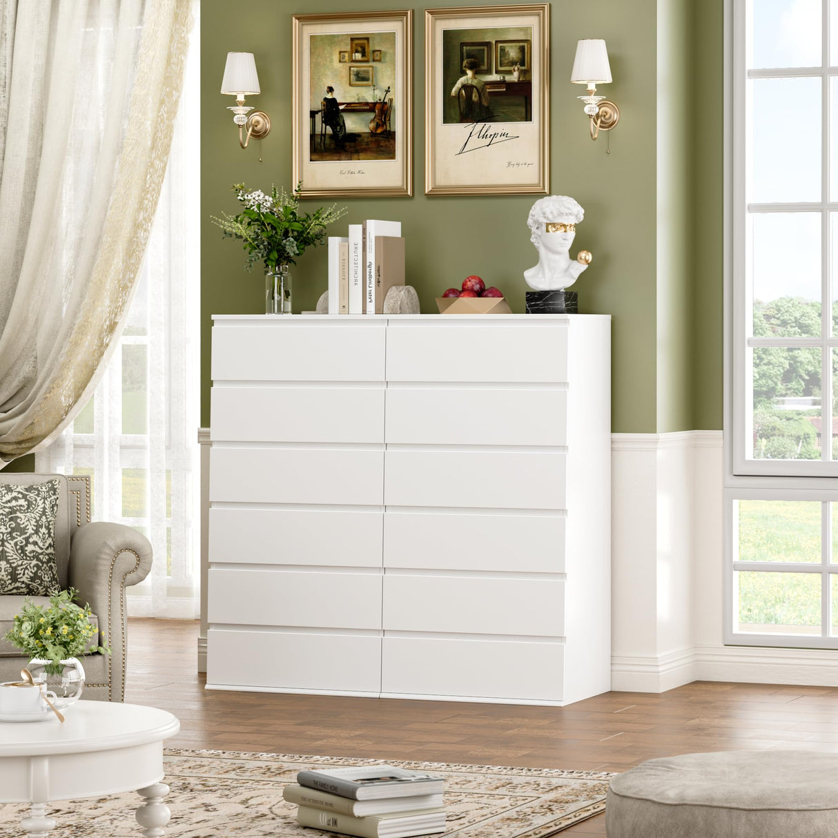 White Dresser, 6 Drawer Dresser, Modern Tall Floor Storage Cabinet