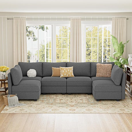 Modular Sectional Sofa Couch with Storage Space Underneath, 120''L 4 Seater