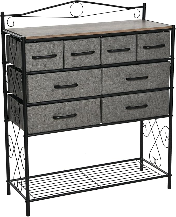 Victoria Dresser Nightstand Storage Organizer with 4 Brown Drawers Black Metal Frame and Mid Century