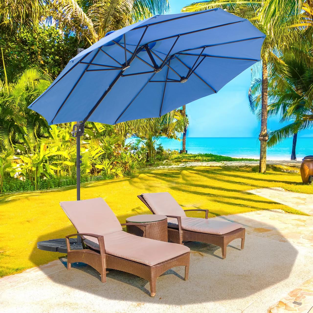 Extra Large 13ft Offset Patio Umbrella Cantilever Umbrelluble-Sided Oua