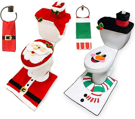 5 Pieces Christmas Theme Bathroom Decoration Set w/Toilet Seat Cover